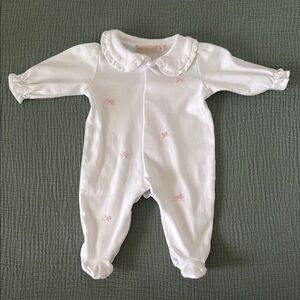 Pima Cotton White Footie with Pink Embroidery